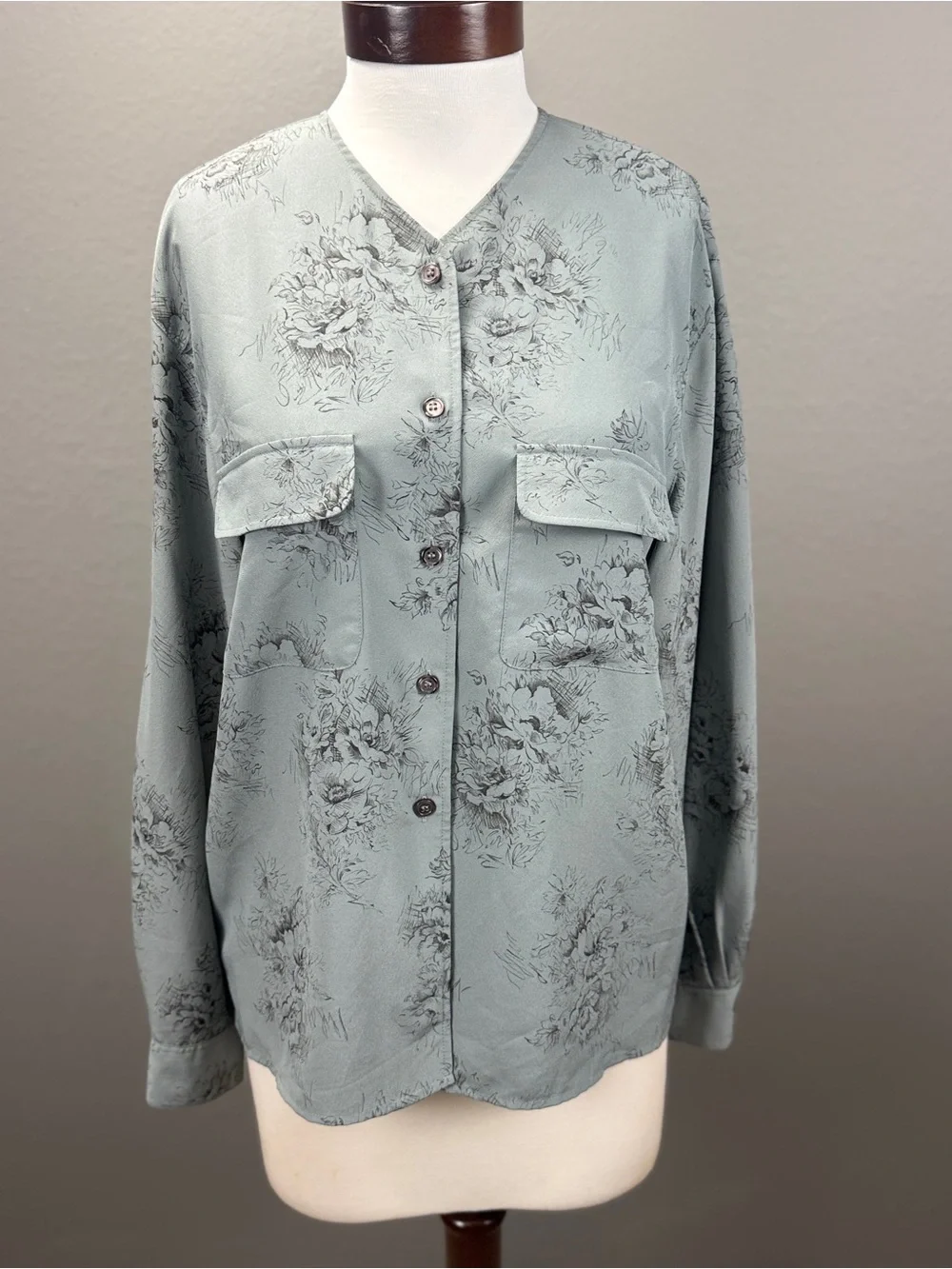 Jones New York Floral Blouse Women's Long Sleeve Button Front Career Top Sz 12